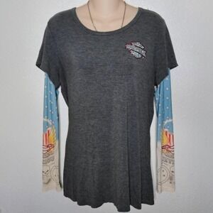 Harley Davidson Womens Layered‎ Tattoo Sleeve Top